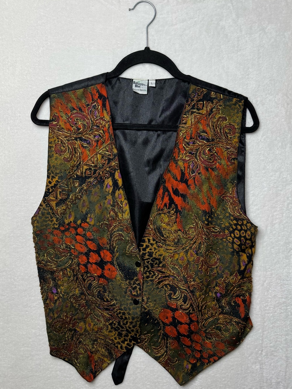 Vintage Bali Blue Beaded Tapestry Vest Natural Fiber Art To Wear Whimsigoth Boho